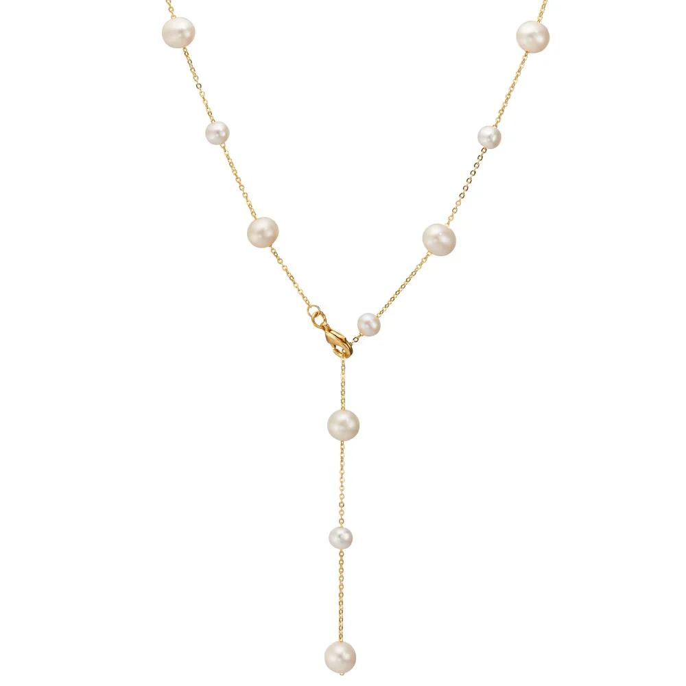 Collana Acciaio inossidabile giallo rivestimento IP Perla coltivata d'acqua dolce, 21 Perla 5.5-7.5 mm 40-50 cm