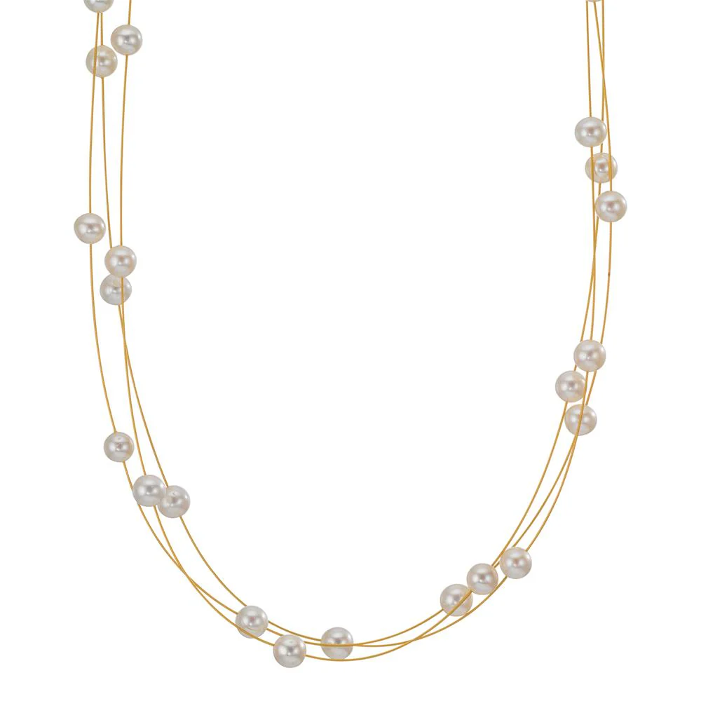 Collana Acciaio inossidabile giallo rivestimento IP Perla coltivata d'acqua dolce, 4.5 mm 42-45 cm
