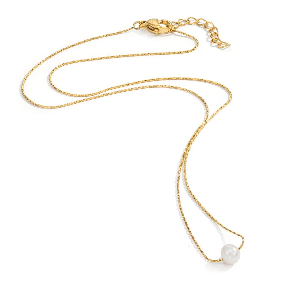 Collana Acciaio inossidabile giallo rivestimento IP Perla coltivata d'acqua dolce, 5.5 mm 42-45 cm - Image 2
