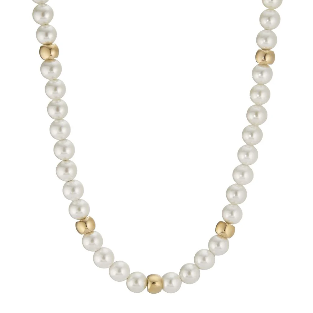 Collana Acciaio inossidabile giallo rivestimento IP Perla di conchiglia bianco, 6 mm 42-45 cm Ø6 mm