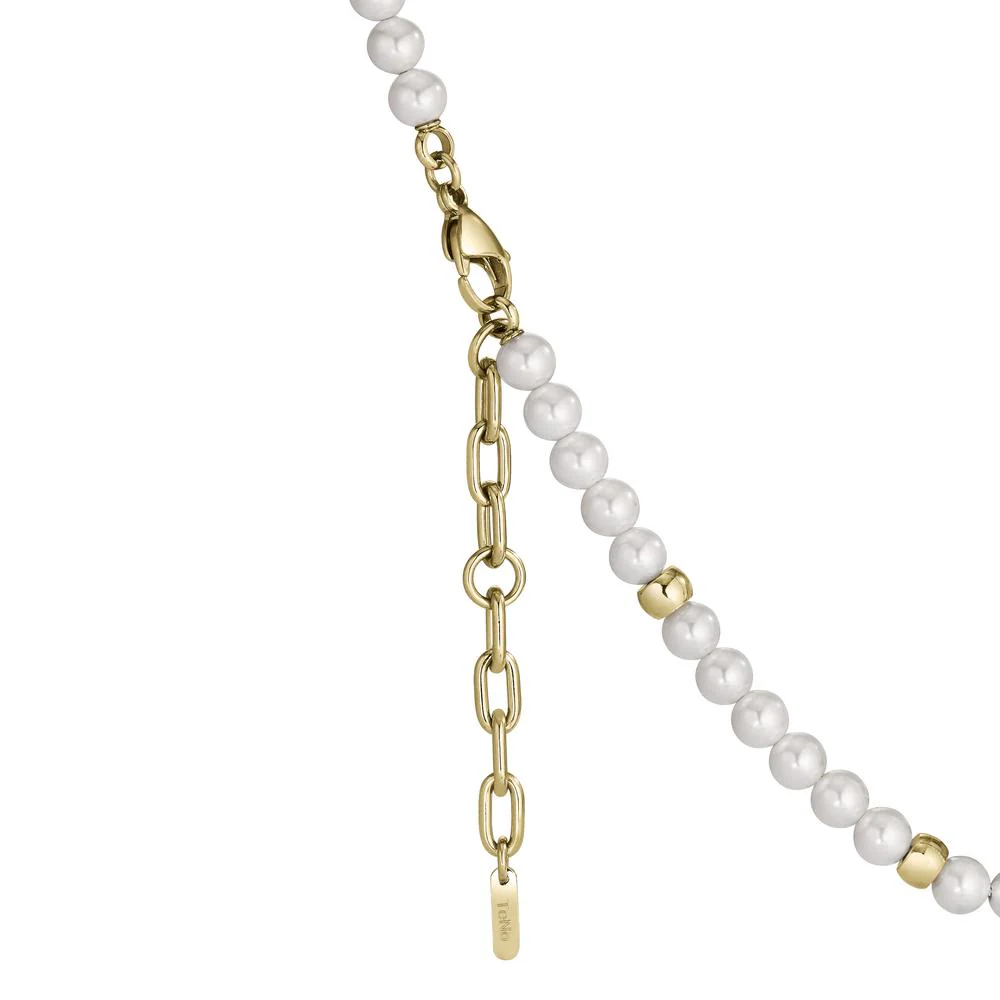 Collana Acciaio inossidabile giallo rivestimento IP Perla di conchiglia bianco, 6 mm 42-45 cm Ø6 mm - Image 3