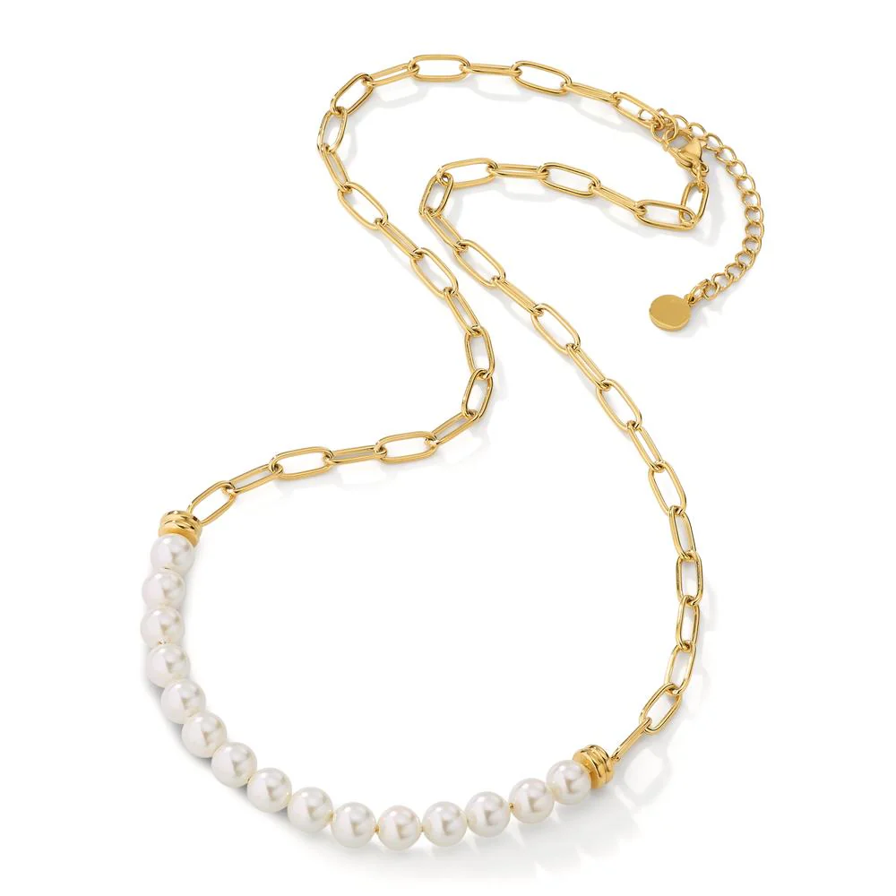 Collana Acciaio inossidabile giallo rivestimento IP [shining Pearls] bianco, 15 Perla, 6 mm 45-50 cm - Image 2