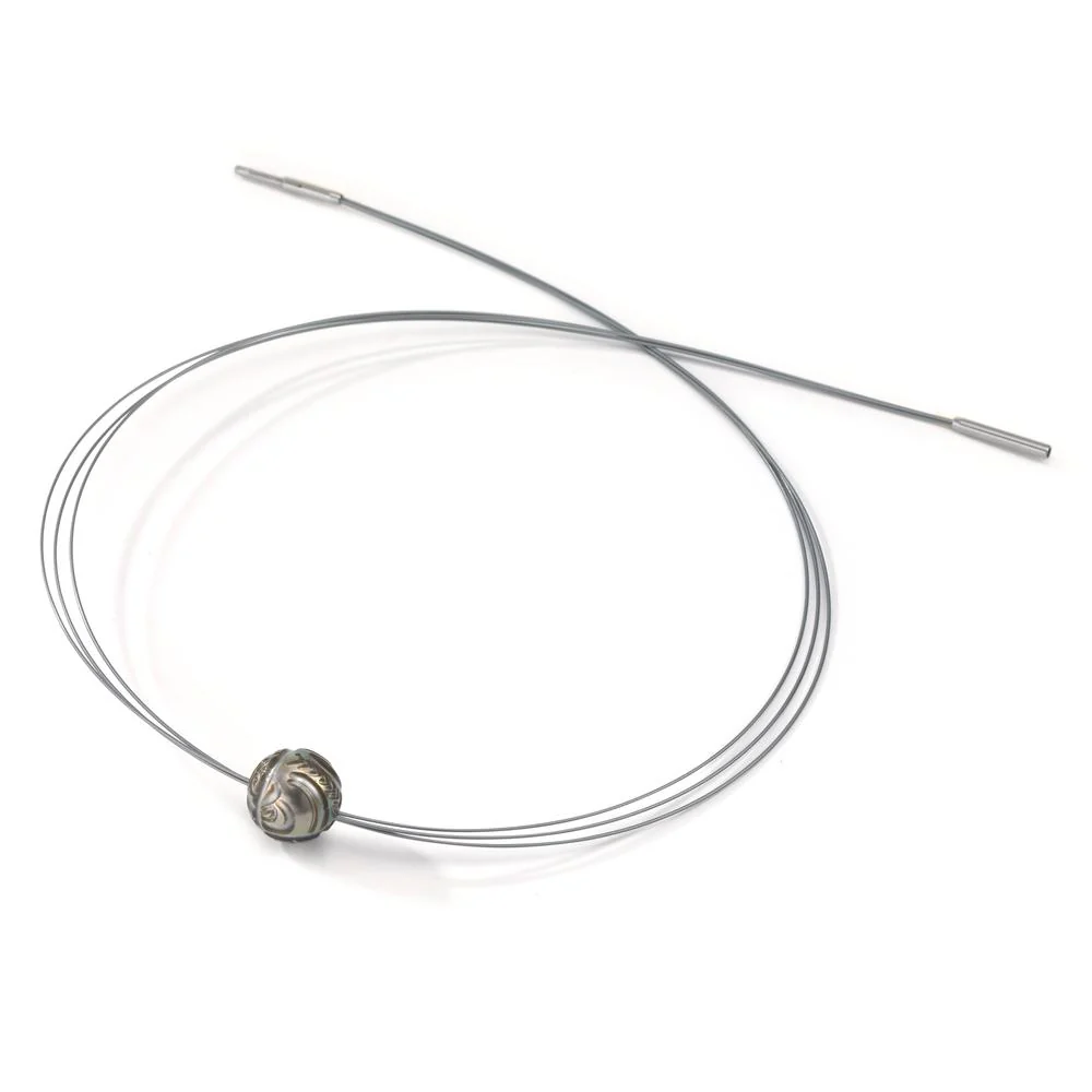 Collana Acciaio inossidabile grigio rivestimento IP Perla di Tahiti 10-12 mm 42 cm - Image 2