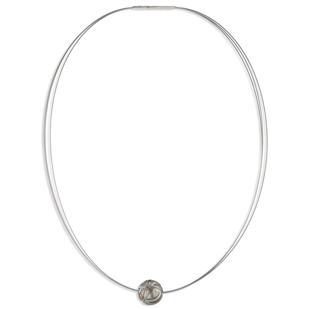 Collana Acciaio inossidabile grigio rivestimento IP Perla di Tahiti 10-12 mm 42 cm - Image 3