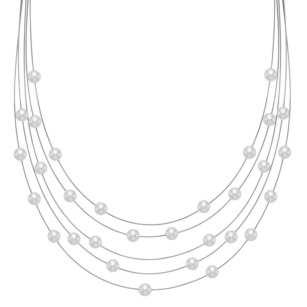 Collana Acciaio inossidabile Perla di conchiglia bianco, 5 mm 45 cm - Image 3