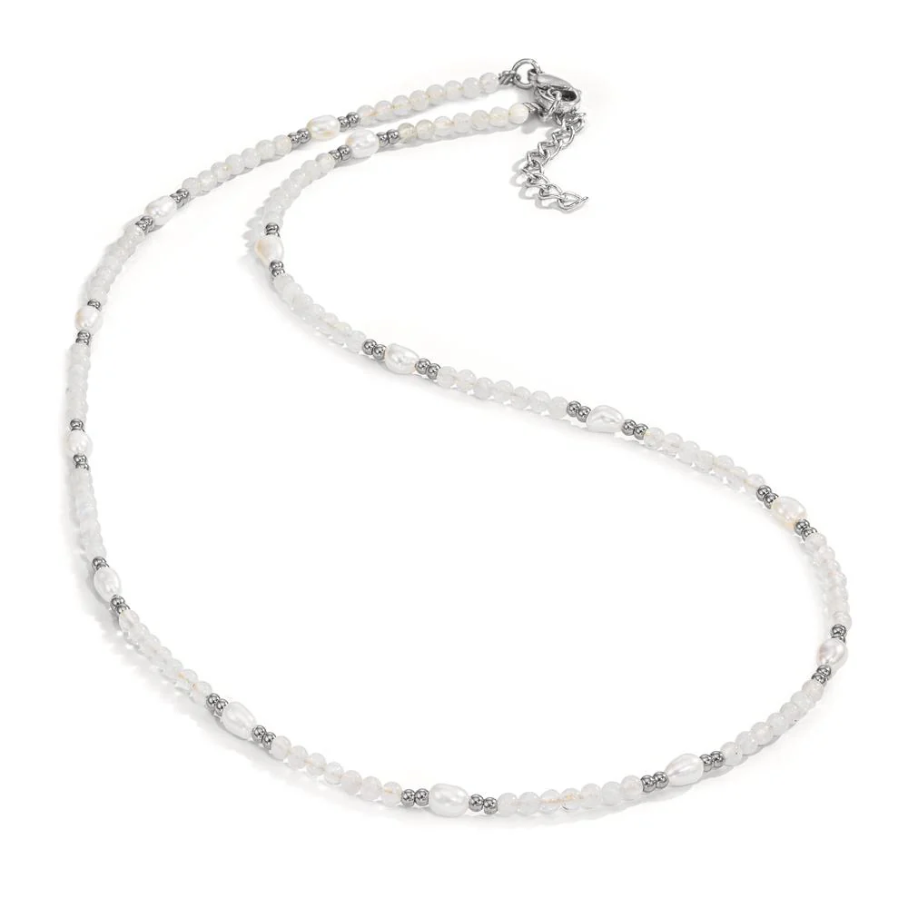 Collana Acciaio inossidabile Pietra di luna bianco, 2.5 mm Perla coltivata d'acqua dolce, 14 Perla, 3 mm 42-45 cm - Image 2