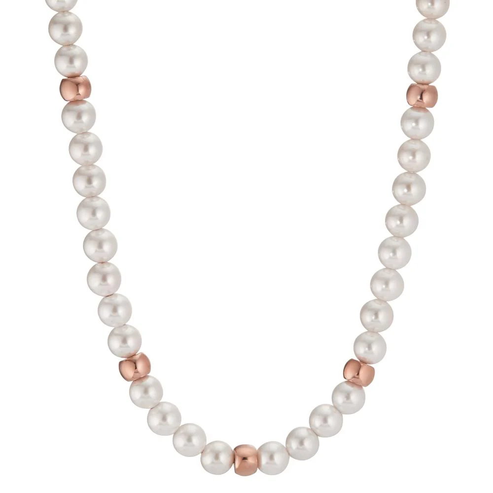 Collana Acciaio inossidabile rosa rivestimento IP Perla di conchiglia bianco, 6 mm 42-45 cm Ø6 mm