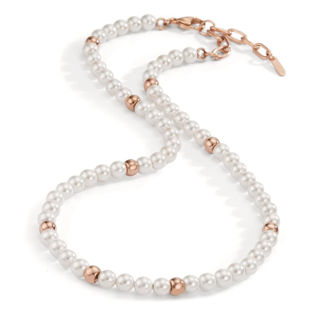 Collana Acciaio inossidabile rosa rivestimento IP Perla di conchiglia bianco, 6 mm 42-45 cm Ø6 mm - Image 2