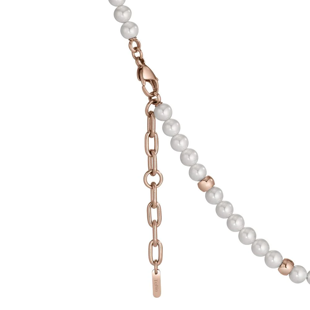 Collana Acciaio inossidabile rosa rivestimento IP Perla di conchiglia bianco, 6 mm 42-45 cm Ø6 mm - Image 3