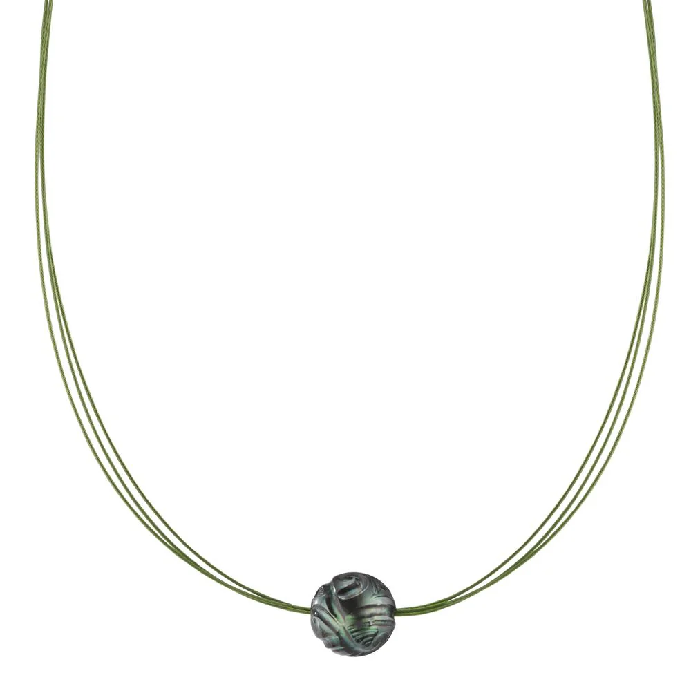 Collana Acciaio inossidabile verde rivestimento IP Perla di Tahiti 10-12 mm 42 cm