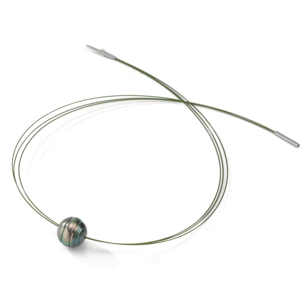 Collana Acciaio inossidabile verde rivestimento IP Perla di Tahiti 10-12 mm 42 cm - Image 2