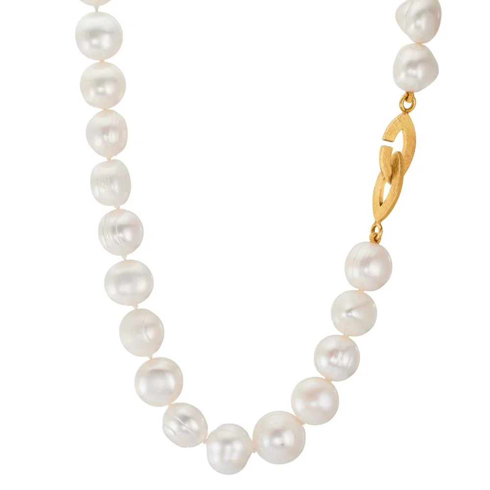 Collana Argento giallo dorato Perla coltivata d'acqua dolce, 11 mm 46 cm