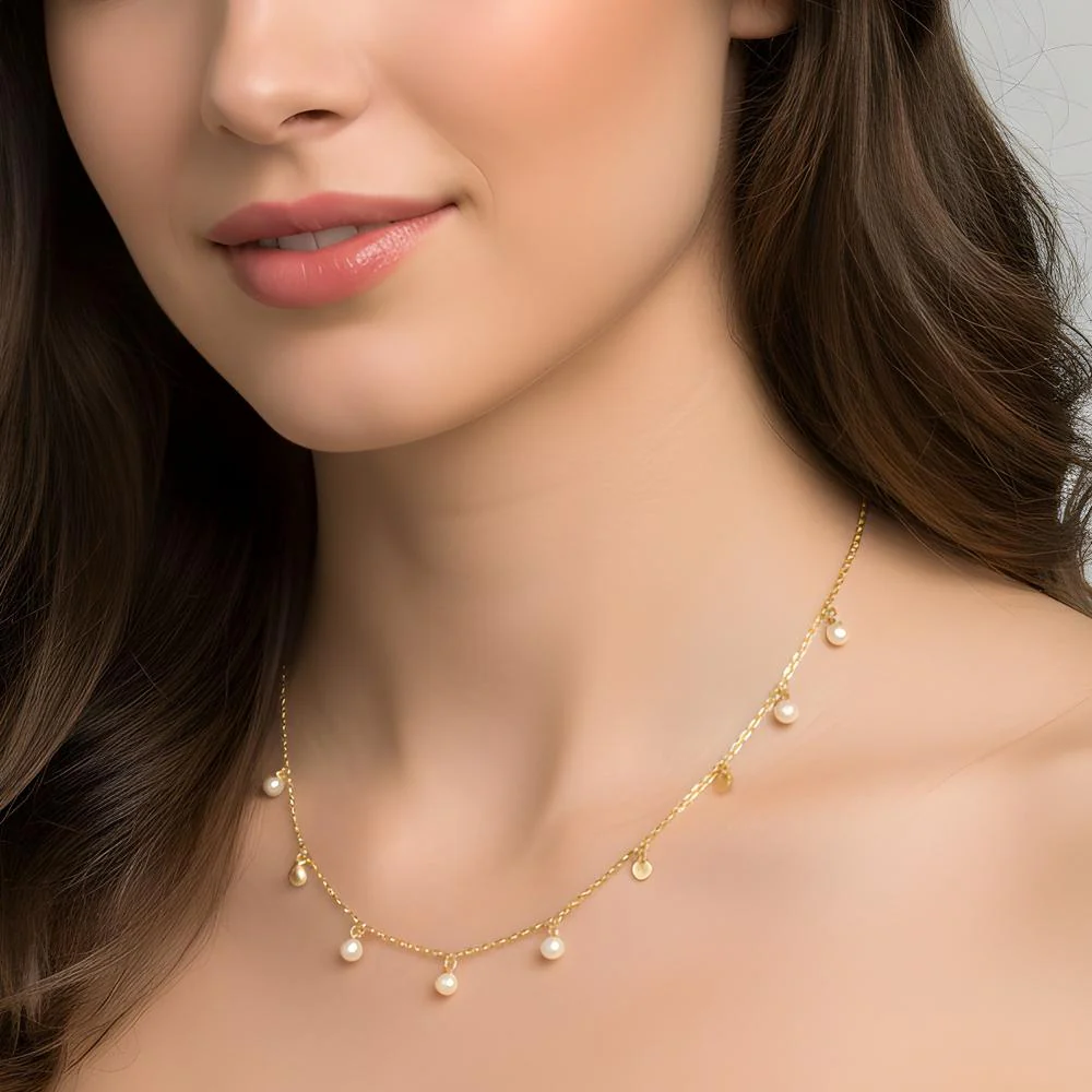 Collana Argento giallo dorato Perla coltivata d'acqua dolce, 5 Perla, 3 mm 40-43 cm - Image 3