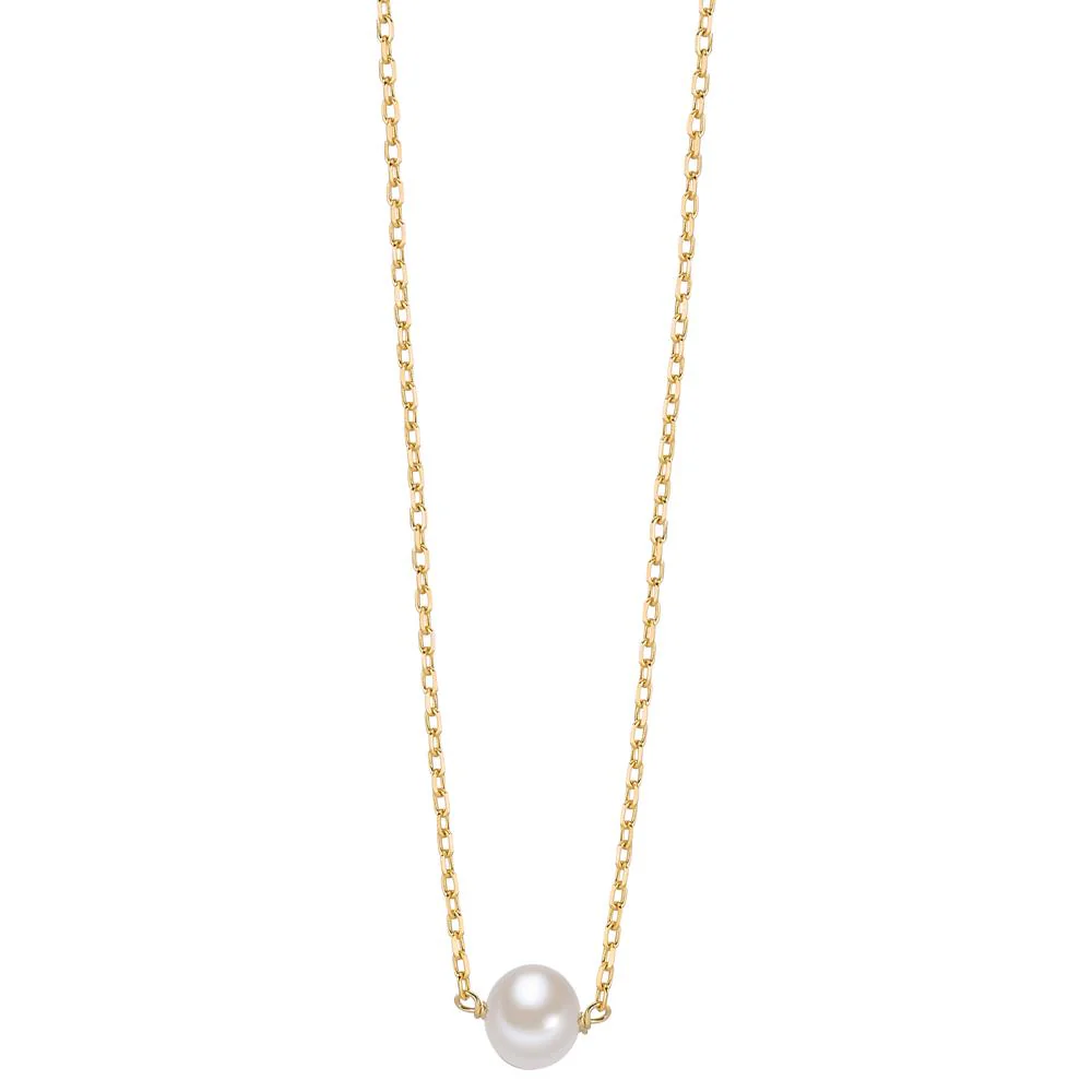 Collana Argento giallo dorato Perla coltivata d'acqua dolce bianco, 6.5 mm 40-45 cm
