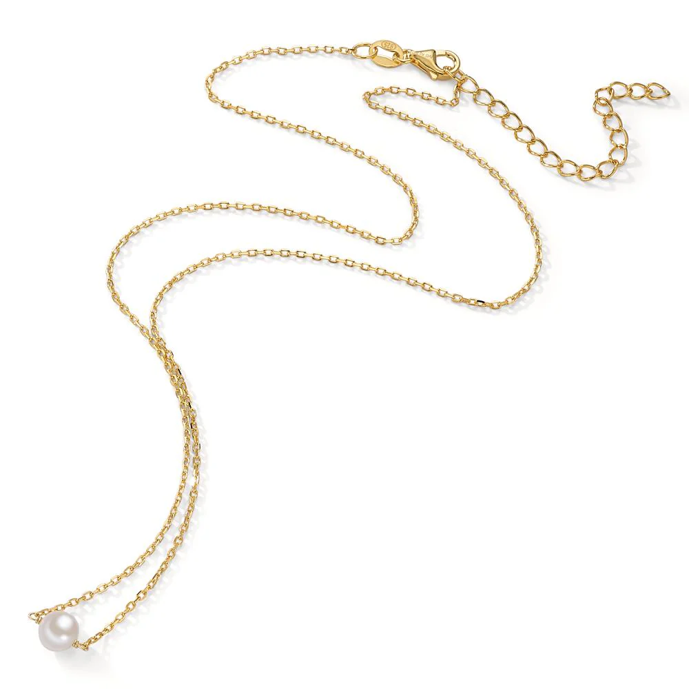 Collana Argento giallo dorato Perla coltivata d'acqua dolce bianco, 6.5 mm 40-45 cm - Image 2