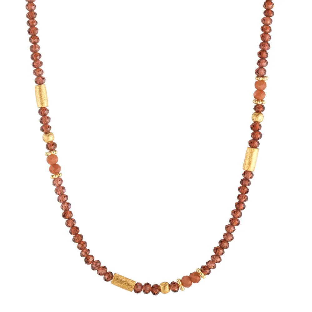Collana Argento Granato, Pietra di luna giallo dorato 42 cm