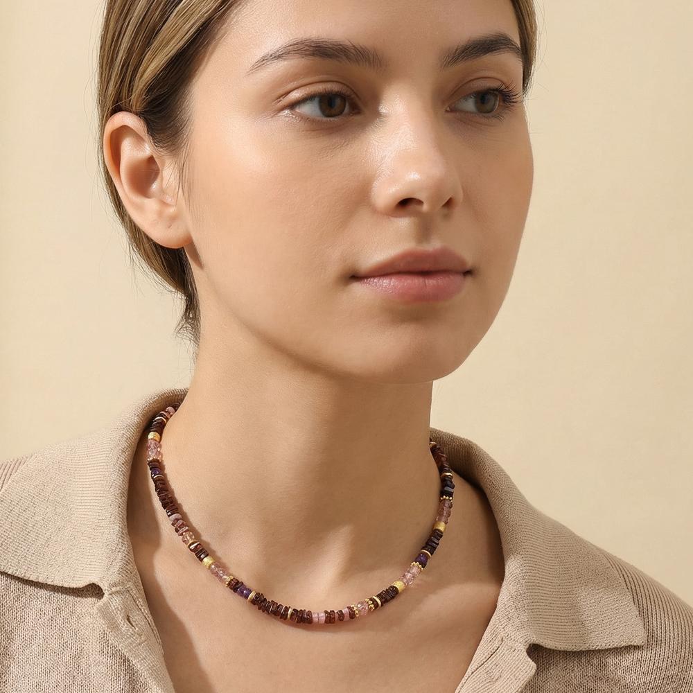 Collana Argento Granato, Rodocrosite, Ametista, Quarzo giallo dorato 45 cm - Image 4