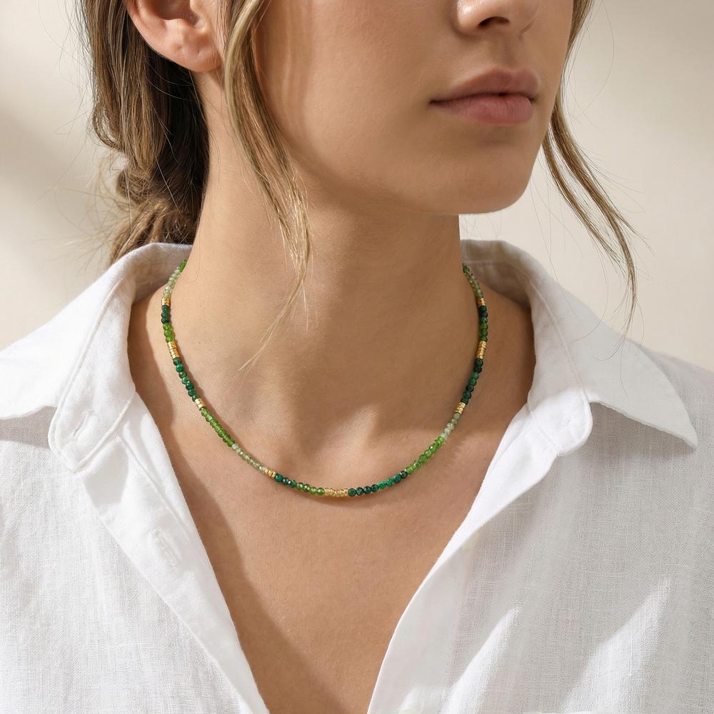 Collana Argento Peridoto, [Diopsid], Malachite giallo dorato 42 cm - Image 4