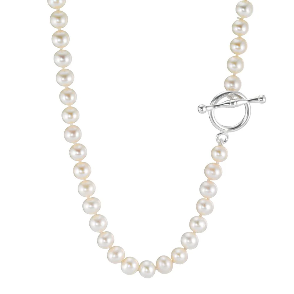 Collana Argento Perla coltivata d'acqua dolce bianco, 6.5 mm 47 cm