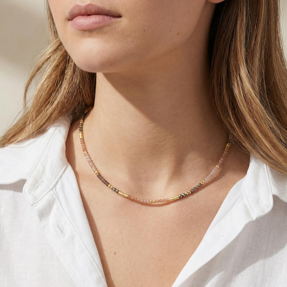 Collana Argento Quarzo fumé, Pietra di luna, [Pyrit] giallo dorato 42 cm - Image 4