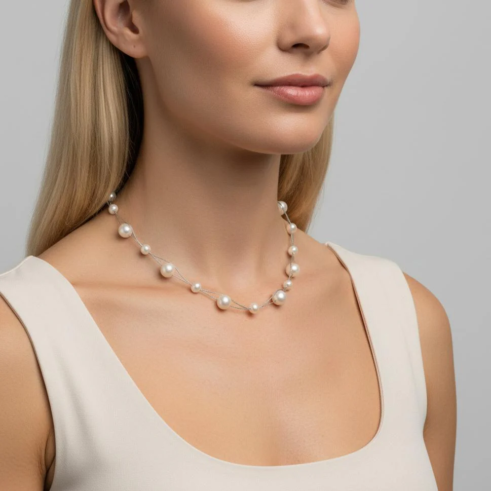 Collana Argento rodiato Perla coltivata d'acqua dolce, 23 Perla 5-9 mm 42 cm - Image 3