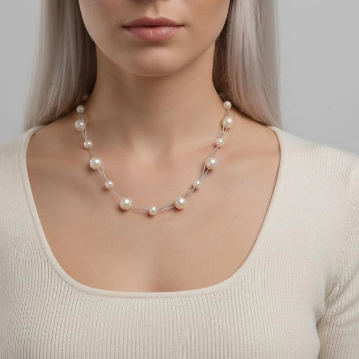 Collana Argento rodiato Perla coltivata d'acqua dolce, 23 Perla 5-9 mm 45 cm - Image 3