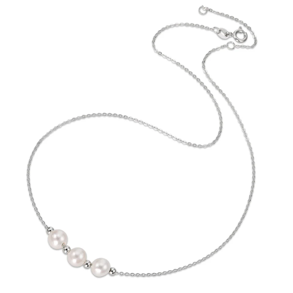 Collana Argento rodiato Perla coltivata d'acqua dolce bianco, 3 Perla, 7 mm 38-42 cm - Image 2
