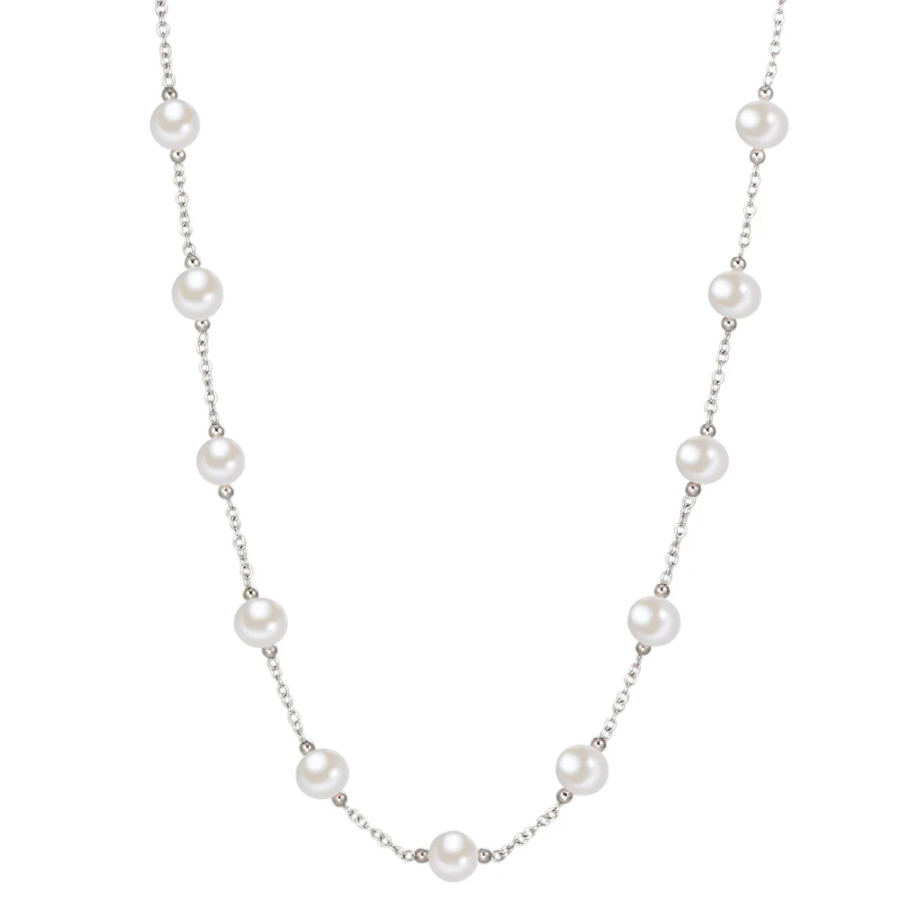 Collana Argento rodiato Perla coltivata d'acqua dolce bianco, 30 Perla, 5.5 mm 63 cm