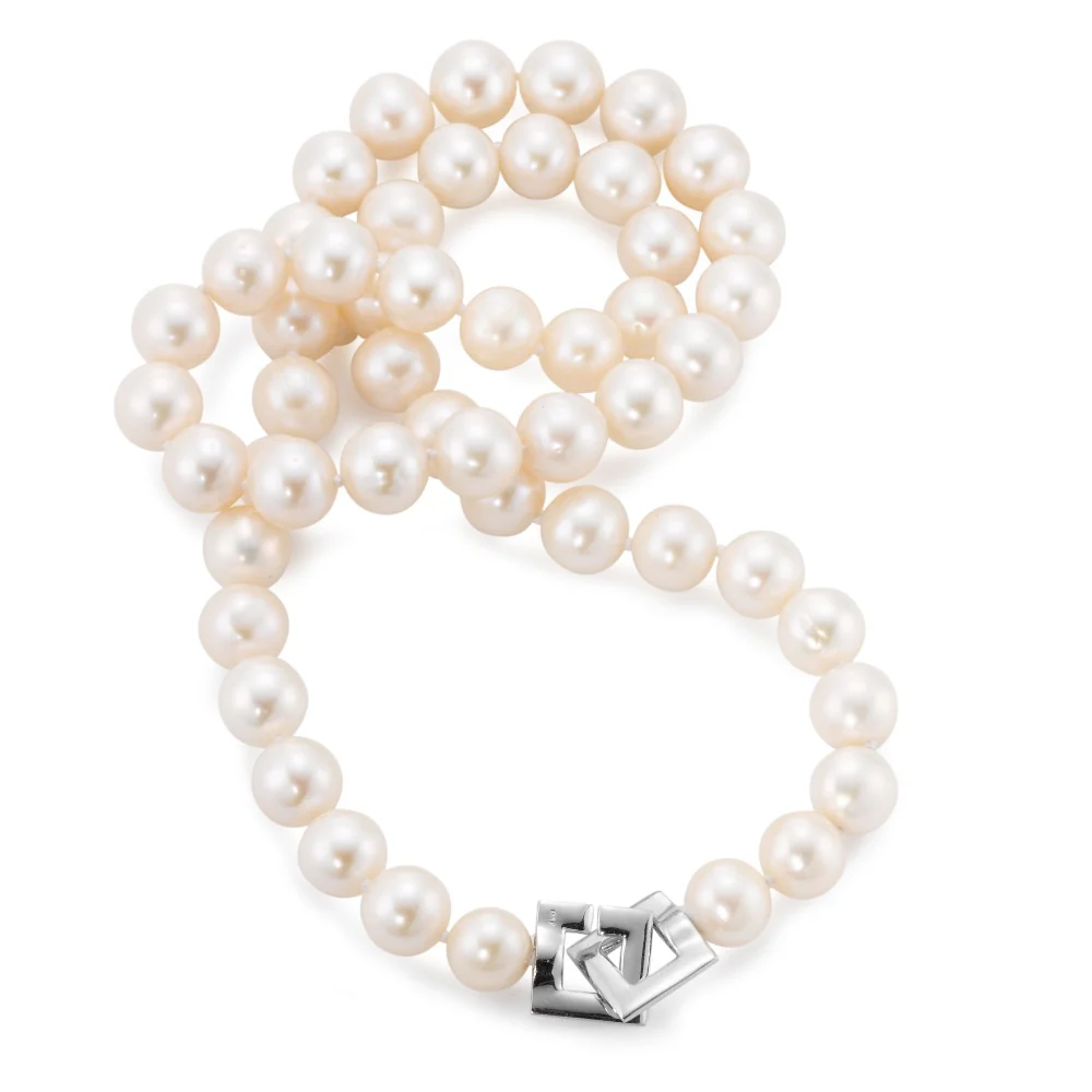 Collana Argento rodiato Perla coltivata d'acqua dolce bianco, 9 mm 42 cm