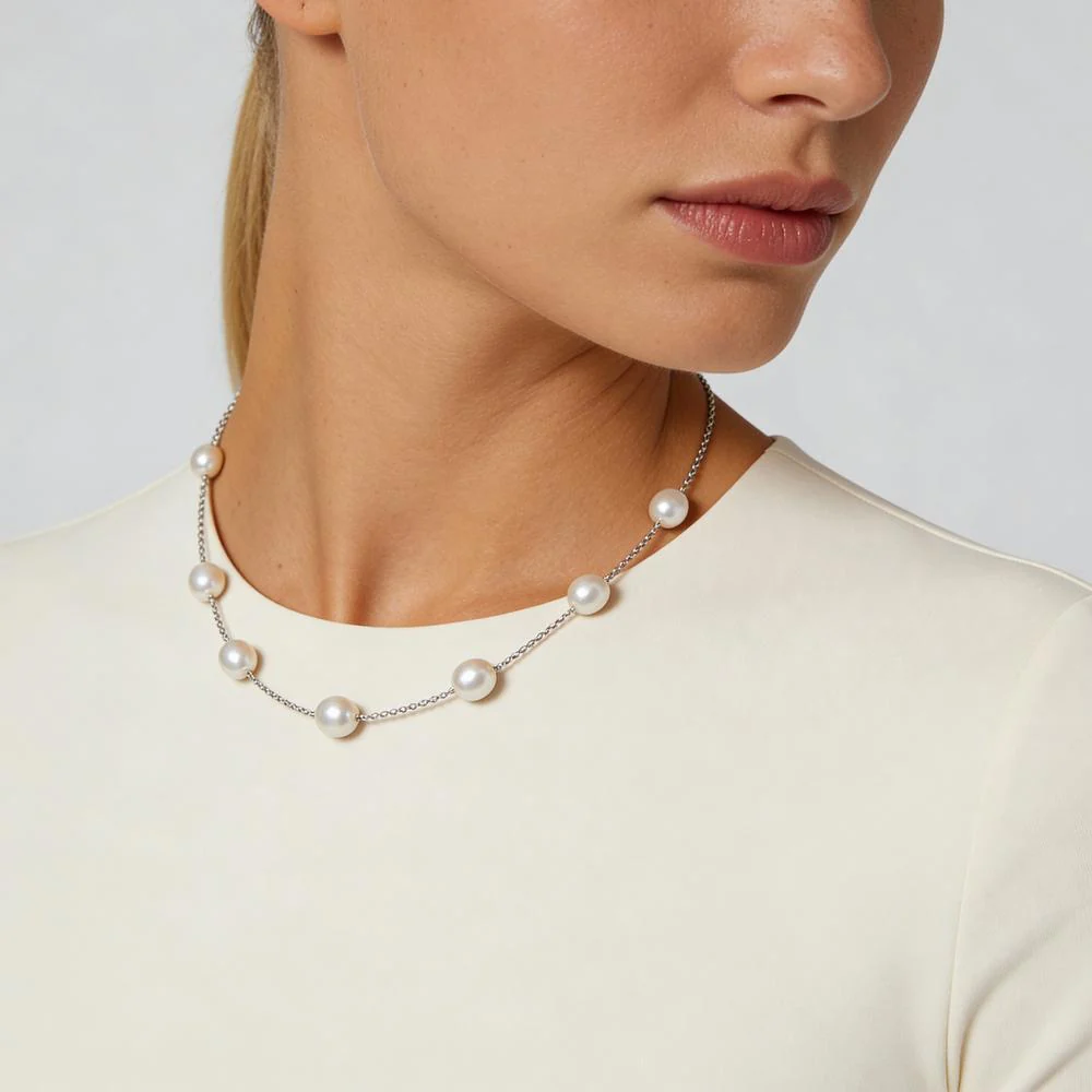 Collana Argento rodiato Perla coltivata d'acqua dolce [Oval], 7 Perla 6.5-7 mm 40-45 cm - Image 3