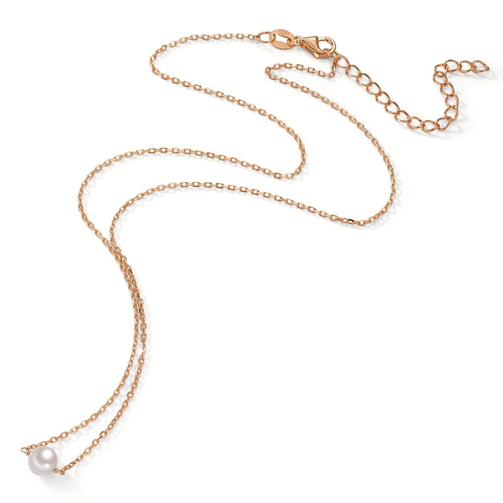 Collana Argento rosa dorato Perla coltivata d'acqua dolce bianco, 6.5 mm 40-45 cm - Image 2
