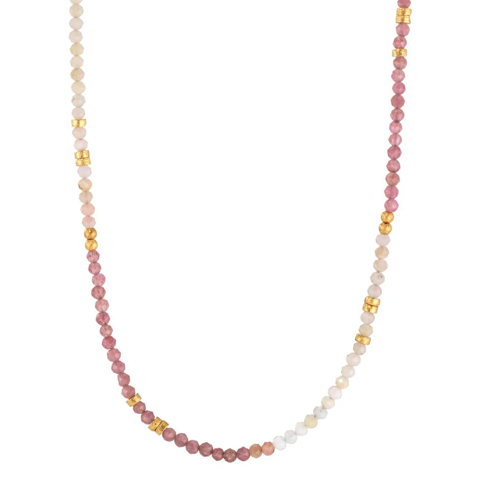Collana Argento Tormalina rosa, Opale giallo dorato 42 cm