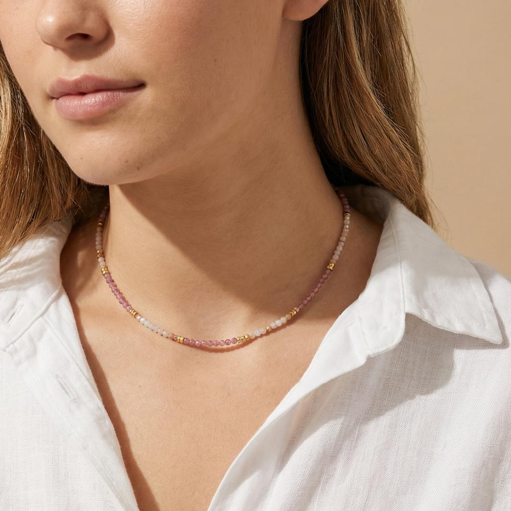 Collana Argento Tormalina rosa, Opale giallo dorato 42 cm - Image 4