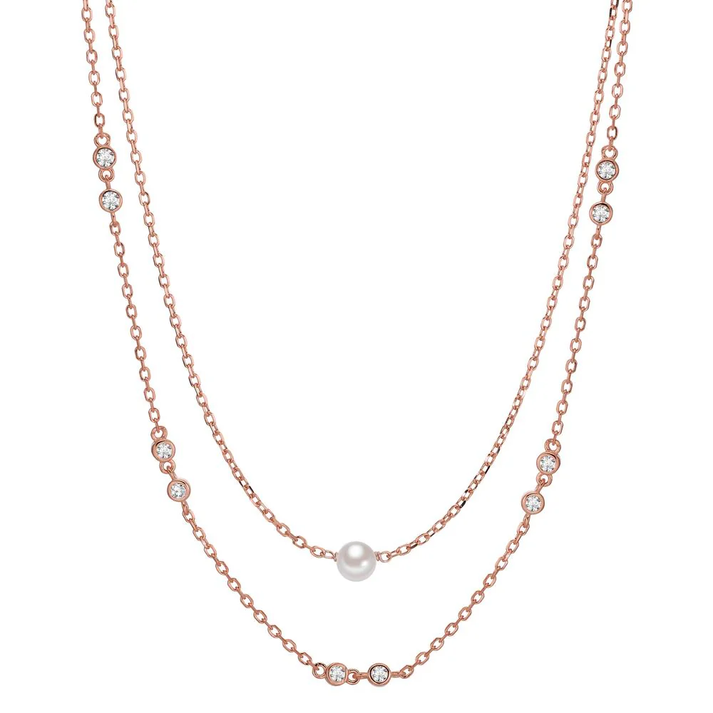 Collana Argento Zirconia 10 pietra rosa dorato [shining Pearls] bianco, 5 mm 40-45 cm