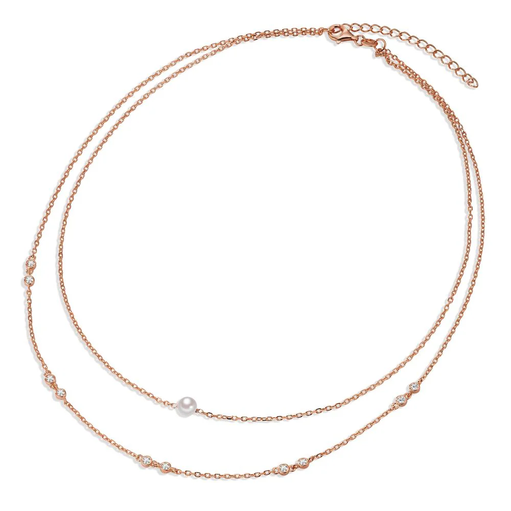 Collana Argento Zirconia 10 pietra rosa dorato [shining Pearls] bianco, 5 mm 40-45 cm - Image 2