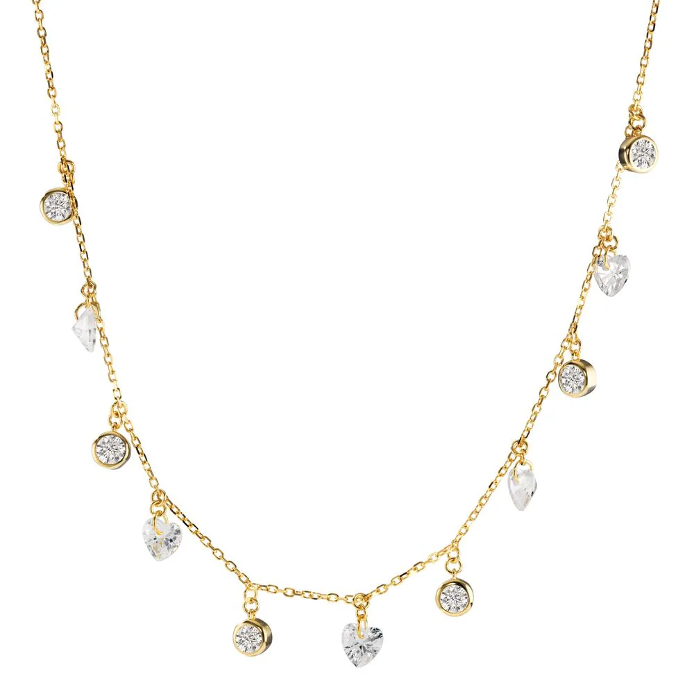Collana Argento Zirconia 11 pietra giallo dorato Cuore 42-50 cm