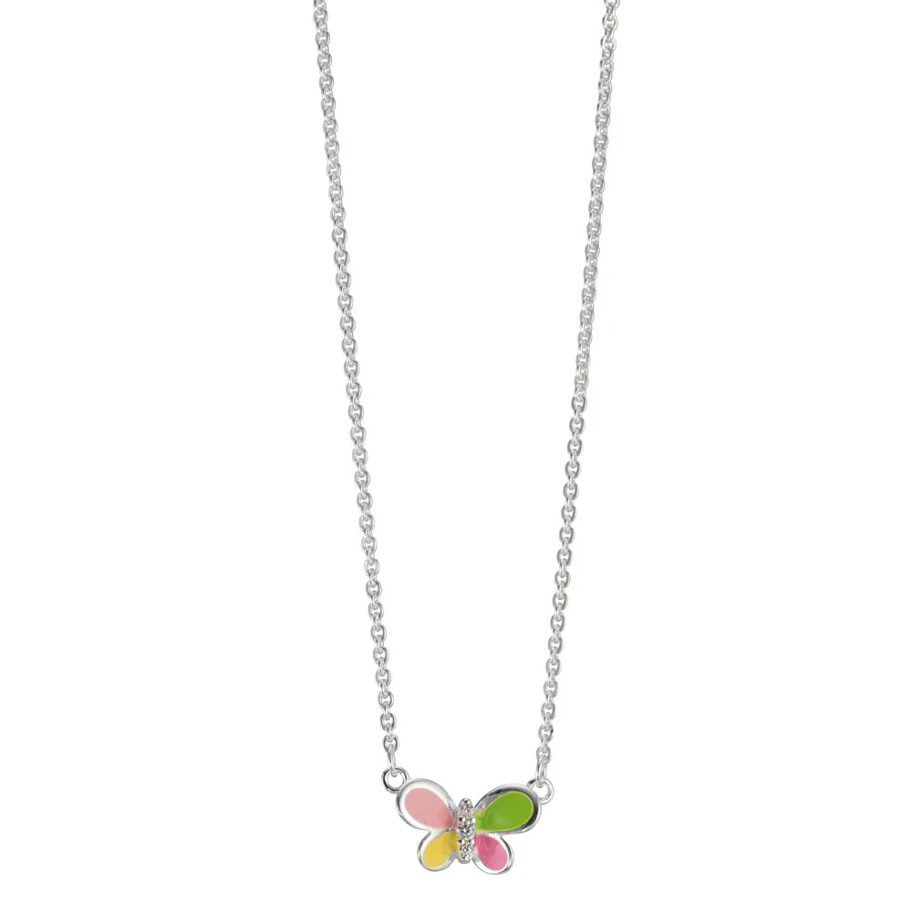 Collana Argento Zirconia 3 pietra laccato Farfalla 36-38 cm