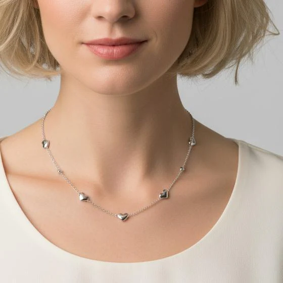 Collana Argento Zirconia 4 pietra rodiato Cuore 40-43 cm - Image 3
