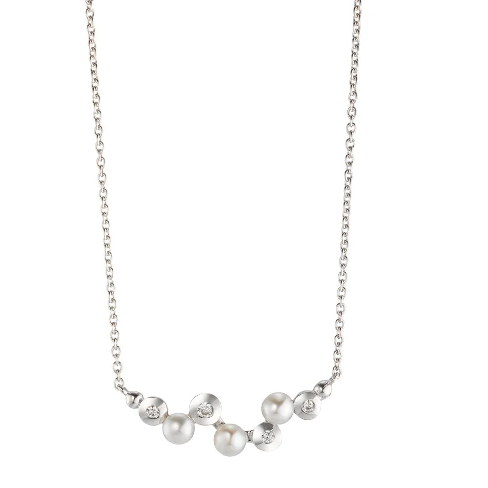 Collana Argento Zirconia 4 pietra rodiato Perla coltivata d'acqua dolce [Bouton], 3 Perla 4-4.5 mm 42-45 cm