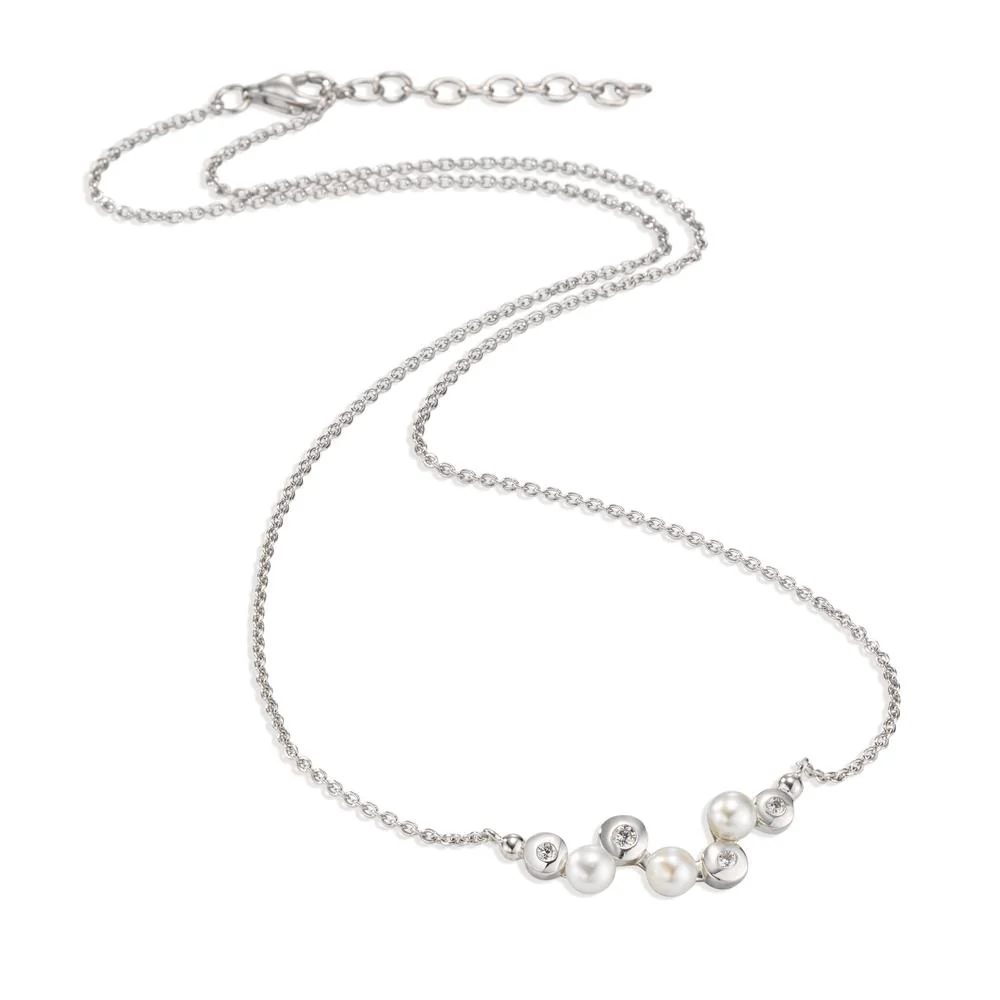 Collana Argento Zirconia 4 pietra rodiato Perla coltivata d'acqua dolce [Bouton], 3 Perla 4-4.5 mm 42-45 cm - Image 2