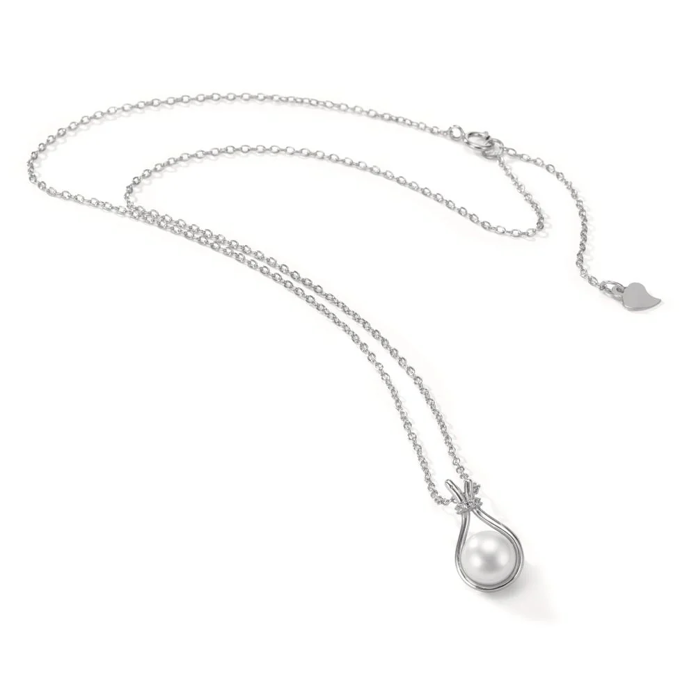 Collana Argento Zirconia 4 pietra rodiato Perla coltivata d'acqua dolce [Bouton] 7-7.5 mm 38-42 cm - Image 2