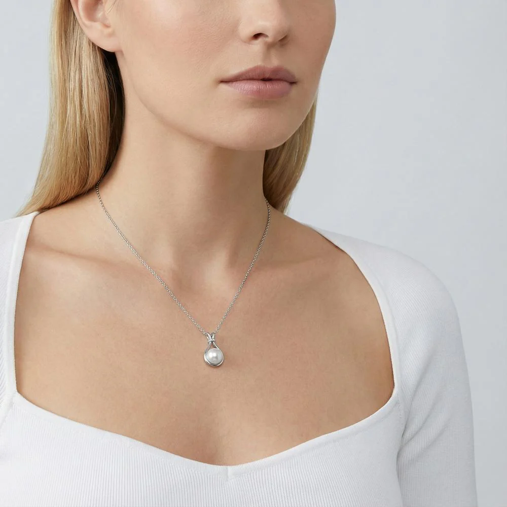 Collana Argento Zirconia 4 pietra rodiato Perla coltivata d'acqua dolce [Bouton] 7-7.5 mm 38-42 cm - Image 3