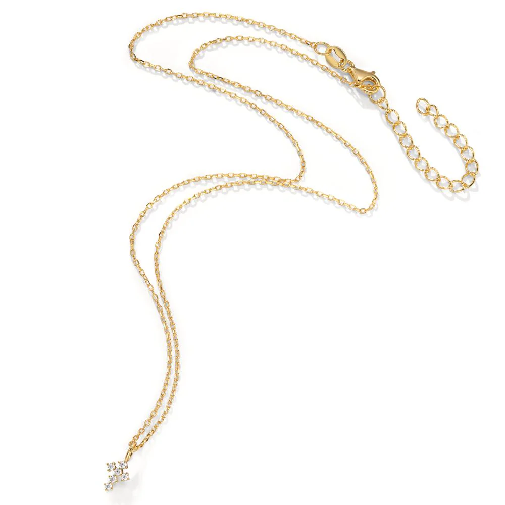 Collana Argento Zirconia 6 pietra giallo dorato Croce 40-45 cm - Image 2