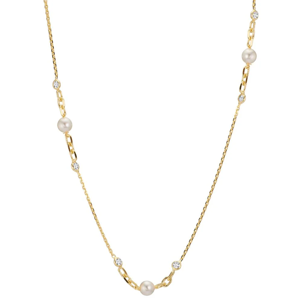 Collana Argento Zirconia 6 pietra giallo dorato [shining Pearls], 3 Perla, 5 mm 40-45 cm