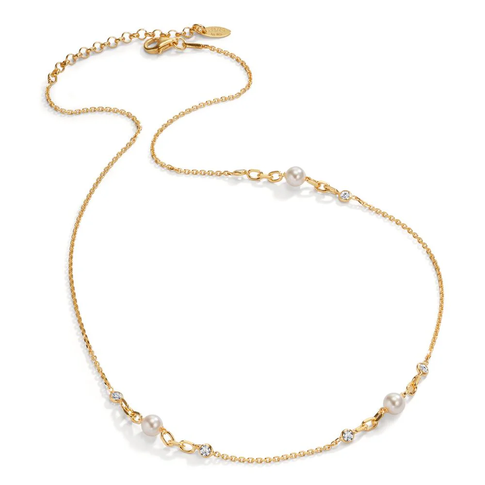 Collana Argento Zirconia 6 pietra giallo dorato [shining Pearls], 3 Perla, 5 mm 40-45 cm - Image 2