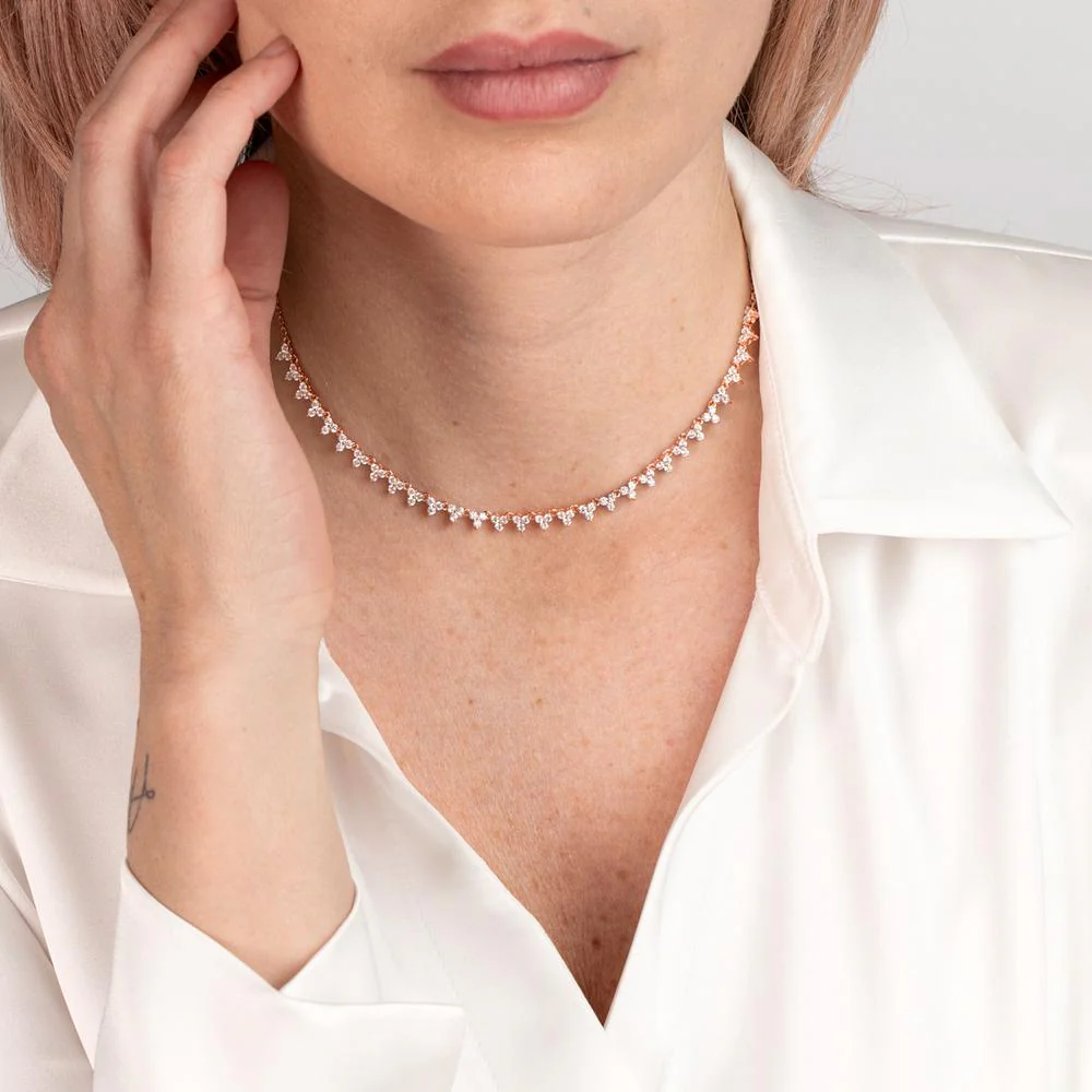 Collana Argento Zirconia 90 pietra rosa dorato 36-41 cm - Image 3