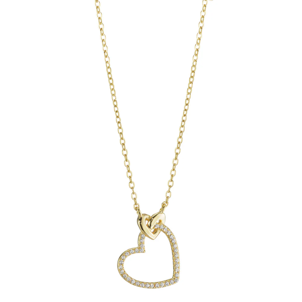 Collana Argento Zirconia giallo dorato Cuore 40-45 cm