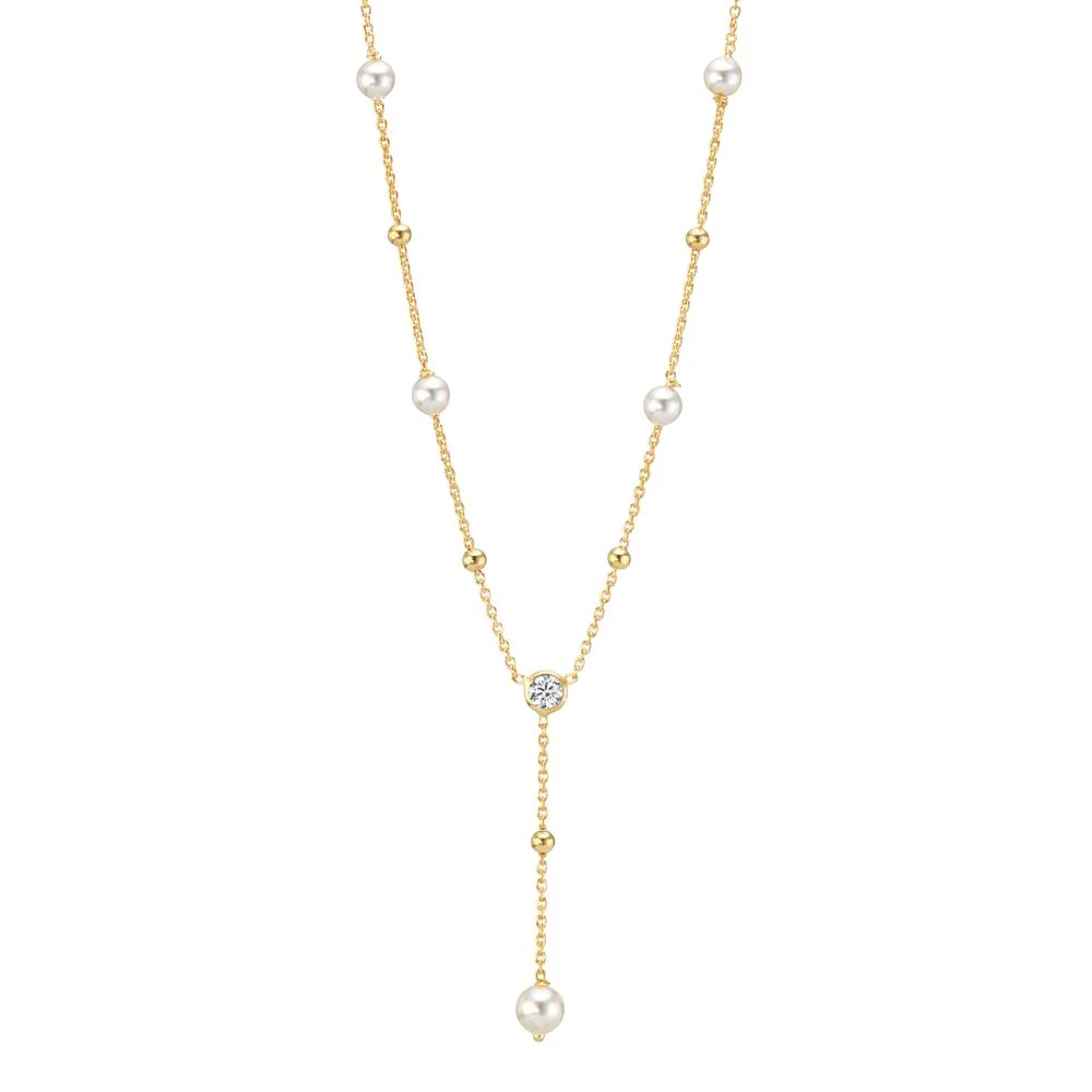 Collana Argento Zirconia giallo dorato [shining Pearls], 5 Perla 4-5 mm 41-45 cm