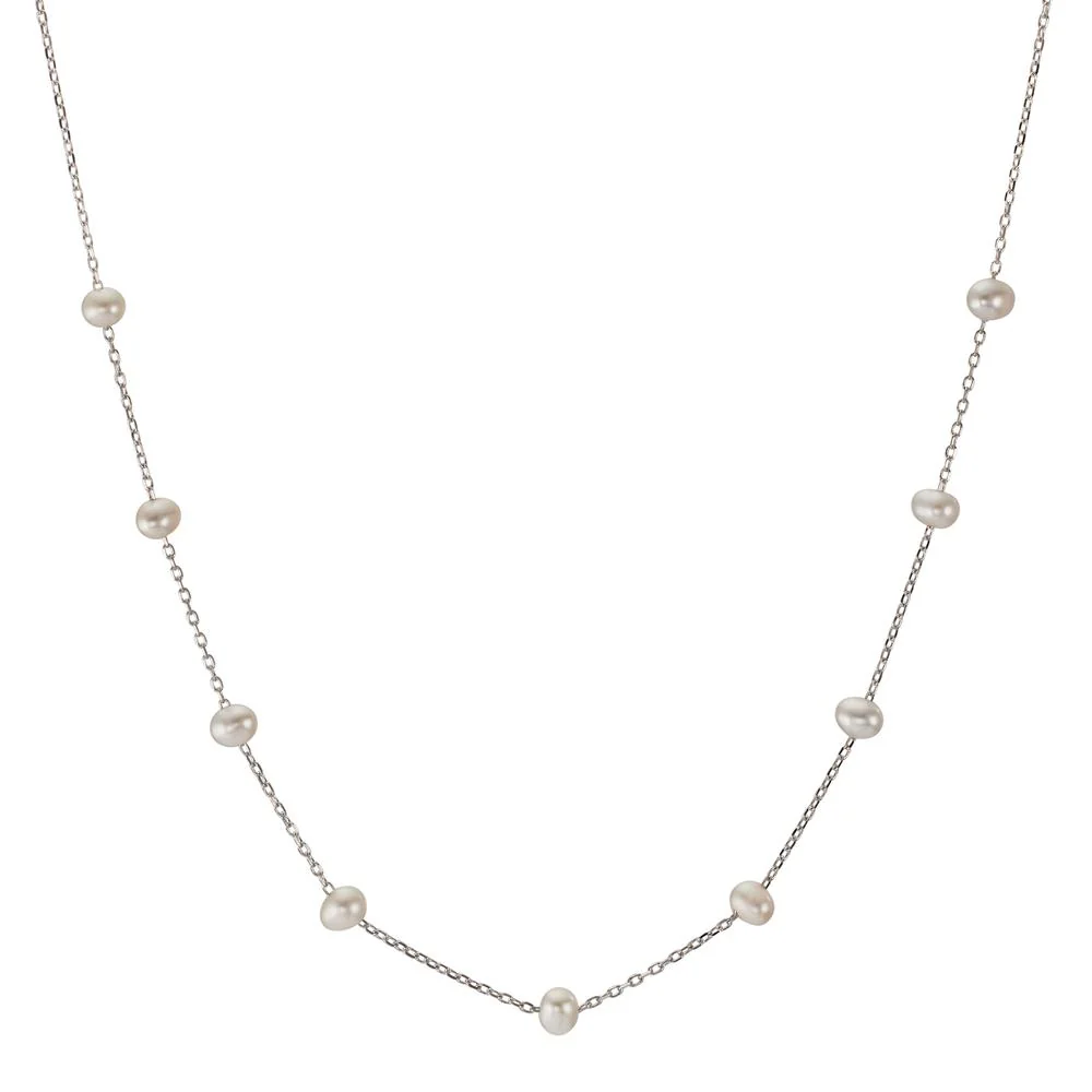 Collana Argento Zirconia rodiato Perla coltivata d'acqua dolce, 9 Perla, 3 mm 34-42 cm