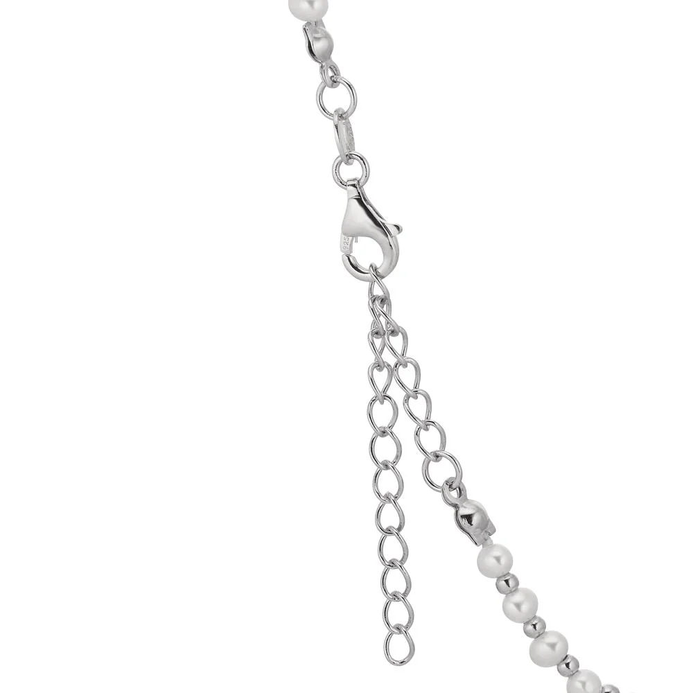 Collana Argento Zirconia rodiato Perla coltivata d'acqua dolce bianco, 4 mm 36-41 cm - Image 3